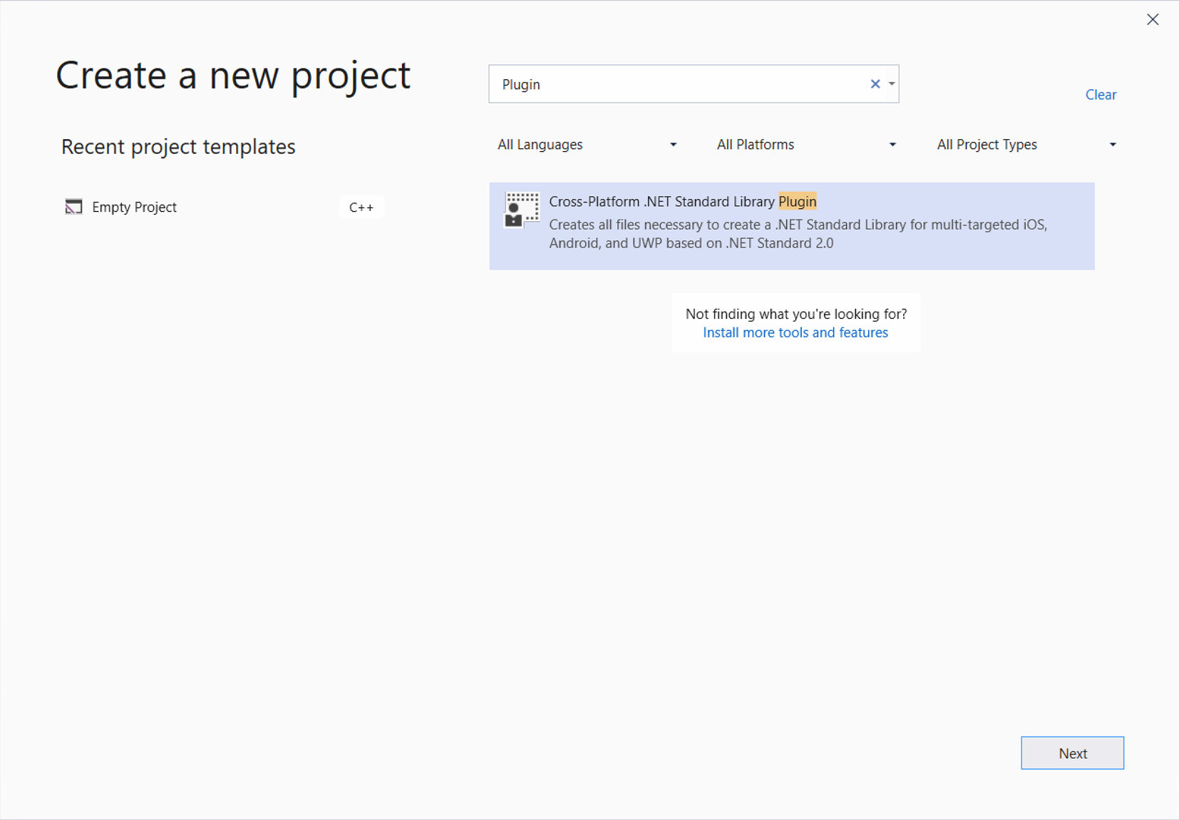 New Blank App (Xamarin.Forms Portable) project in VS 2019
